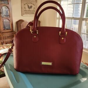 Joy & Iman Red Pebble Leather X-Large 16" Satchel Handbag Crossbody Purse Classy